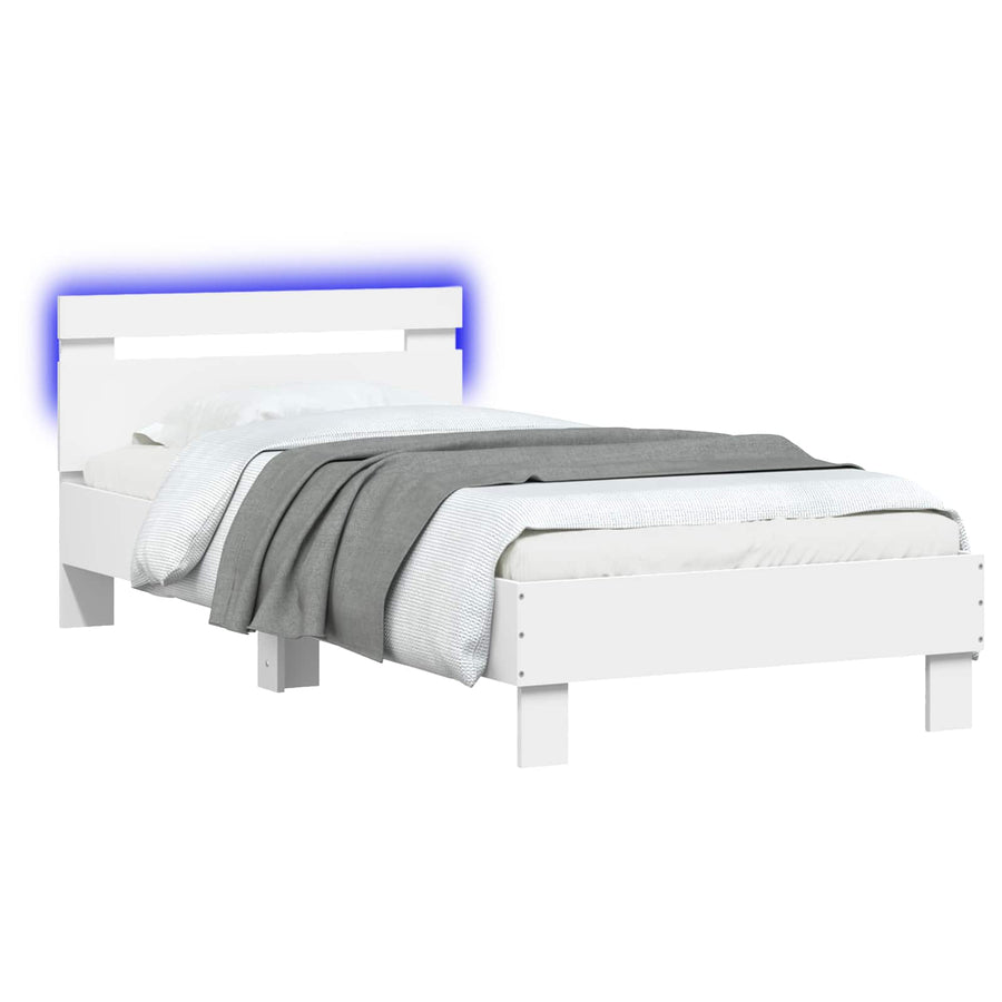 Bed Frame met LED Wit 80 x 200 cm Bewerkt hout