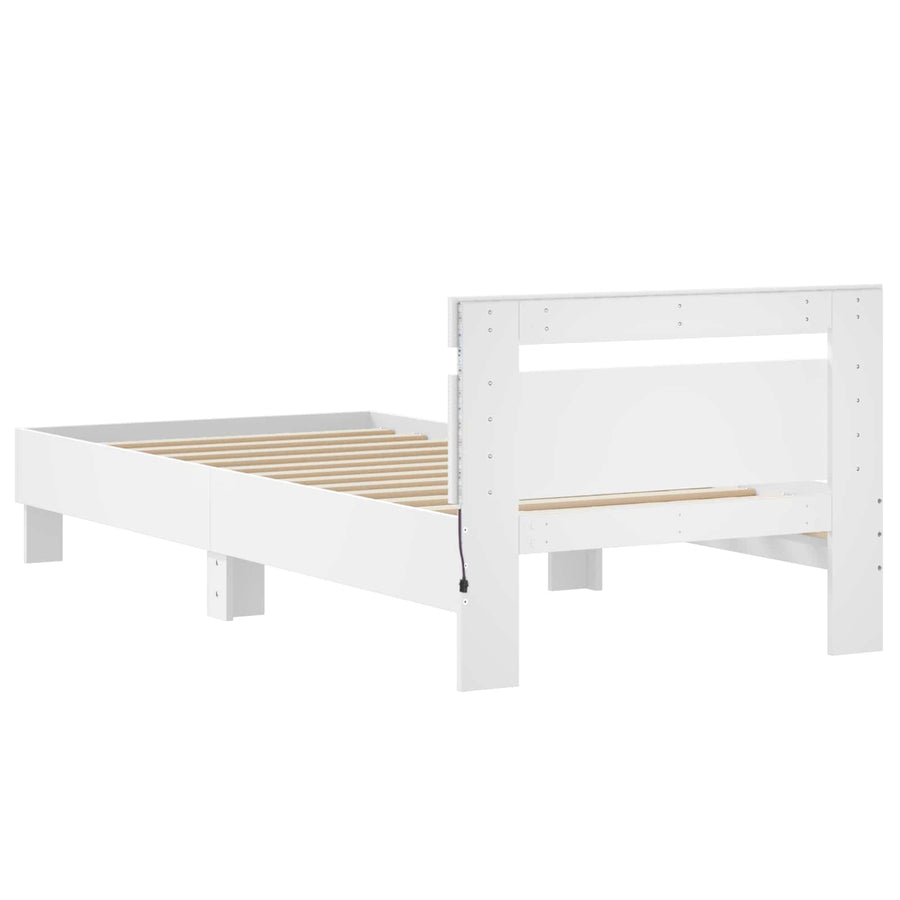 Bed Frame met LED Wit 80 x 200 cm Bewerkt hout