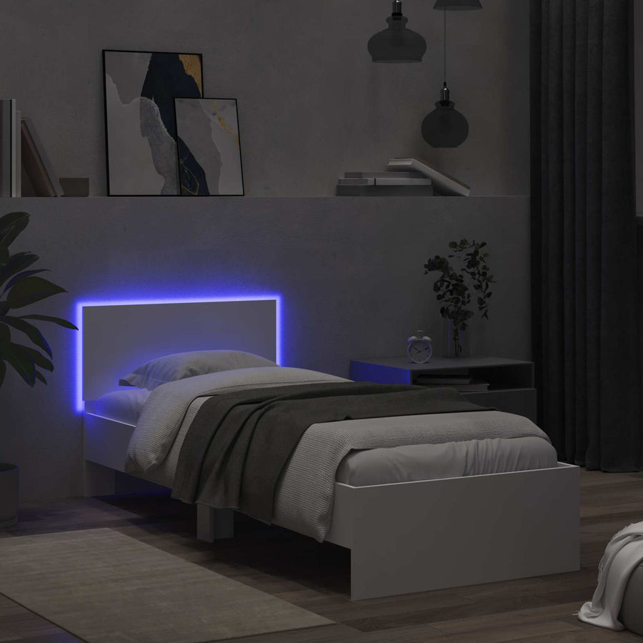Bed Frame met LED Wit 80 x 200 cm Bewerkt hout