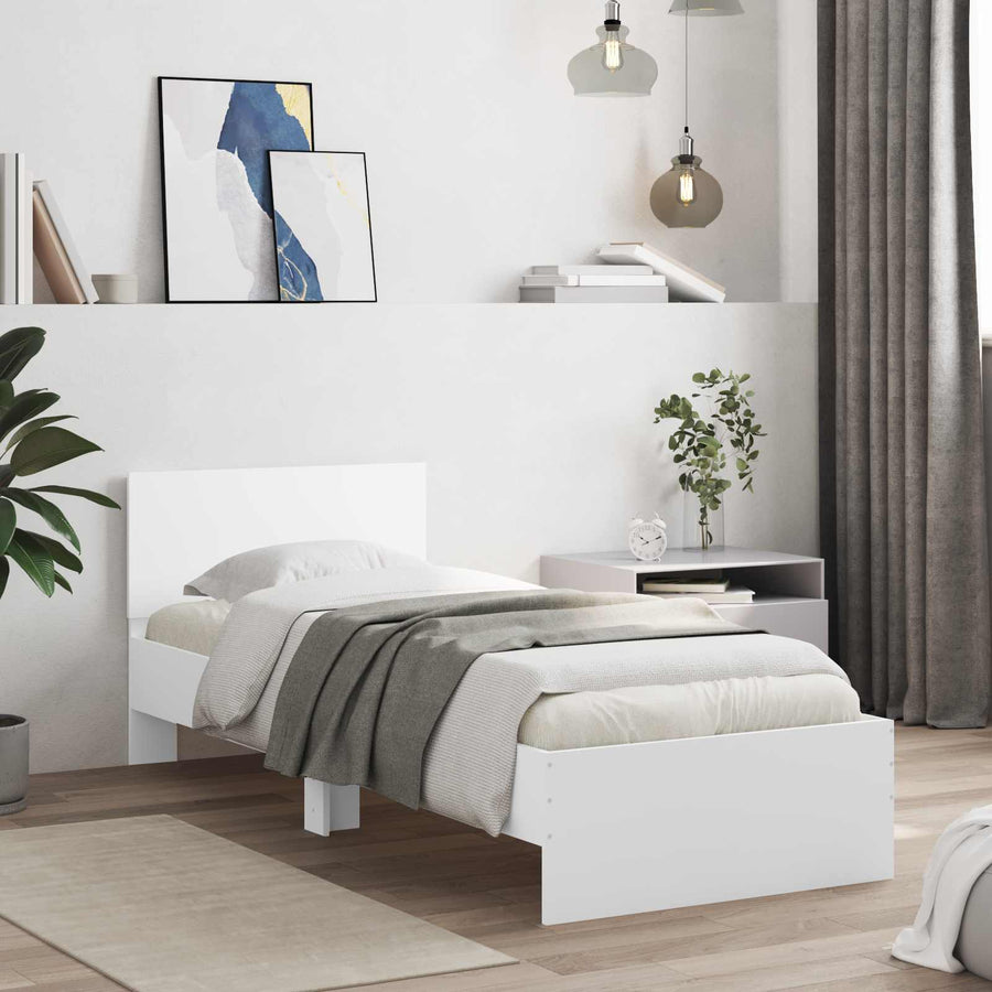 Bed Frame met LED Wit 80 x 200 cm Bewerkt hout