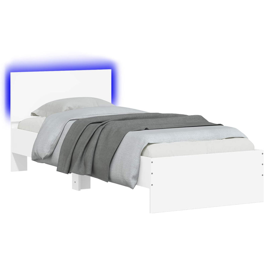Bed Frame met LED Wit 80 x 200 cm Bewerkt hout