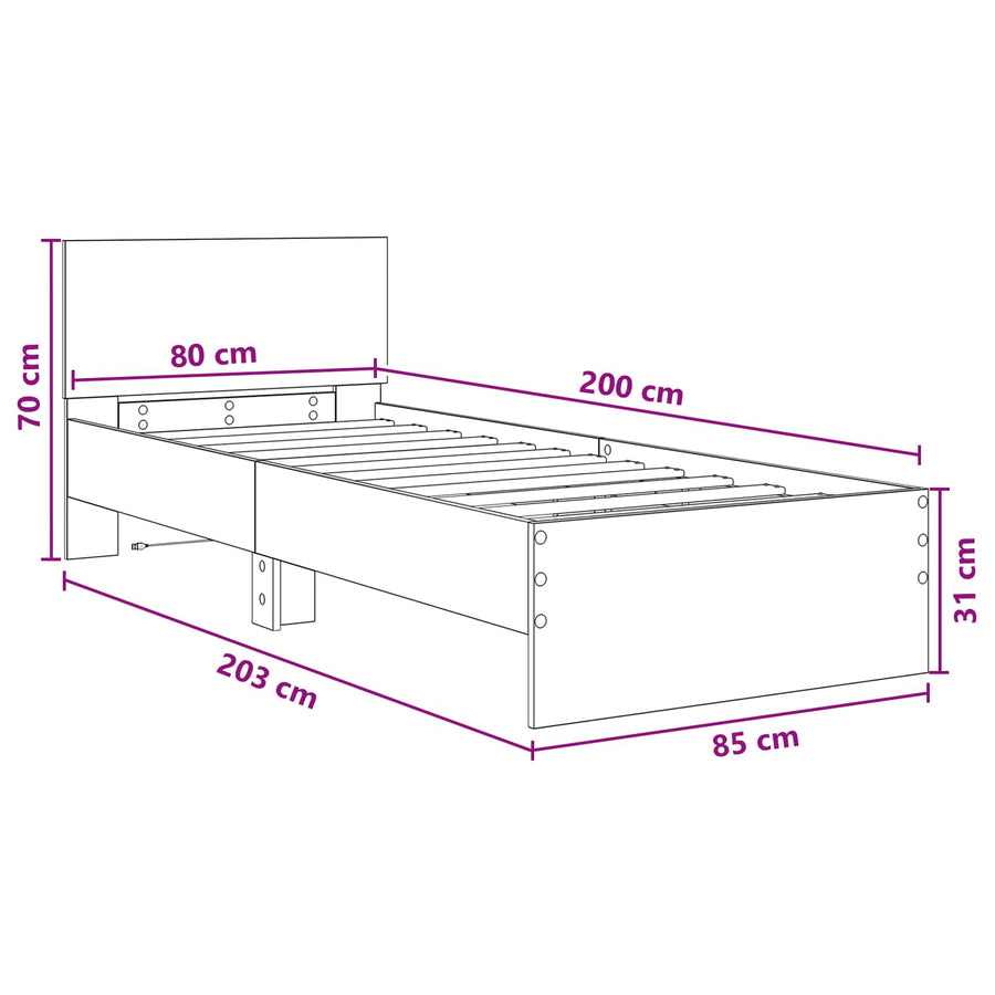 Bed Frame met LED Wit 80 x 200 cm Bewerkt hout