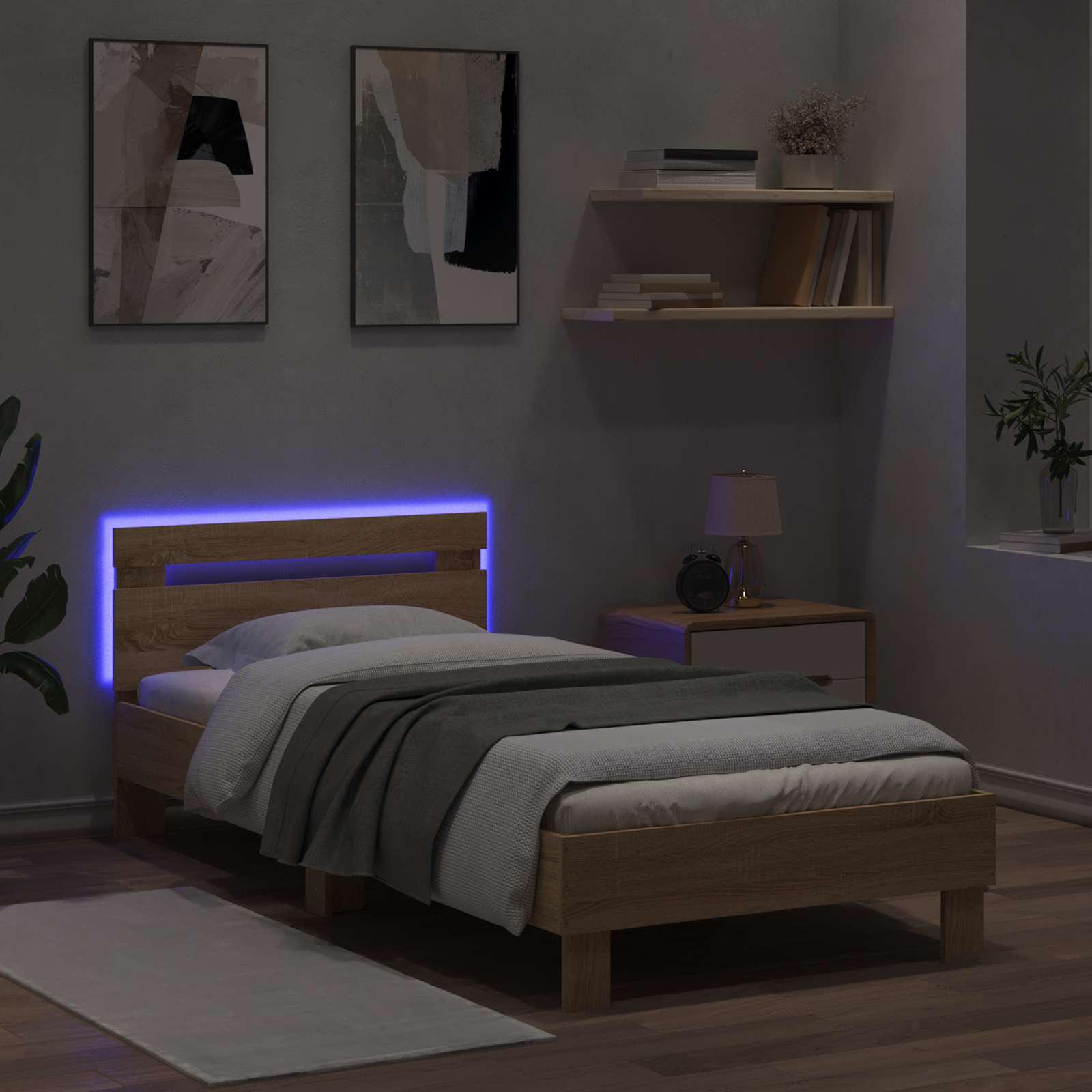 Bed Frame met LED Sonoma Eiken 80 x 200 cm Bewerkt hout
