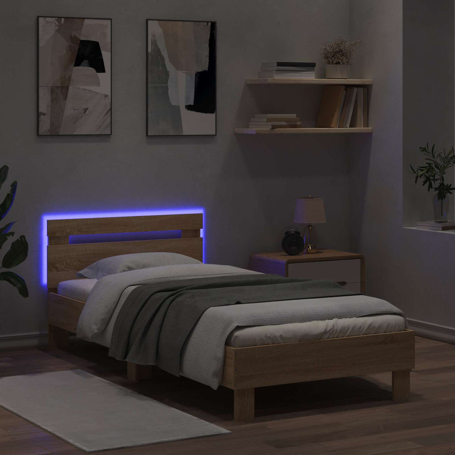 Bed Frame met LED Sonoma Eiken 80 x 200 cm Bewerkt hout