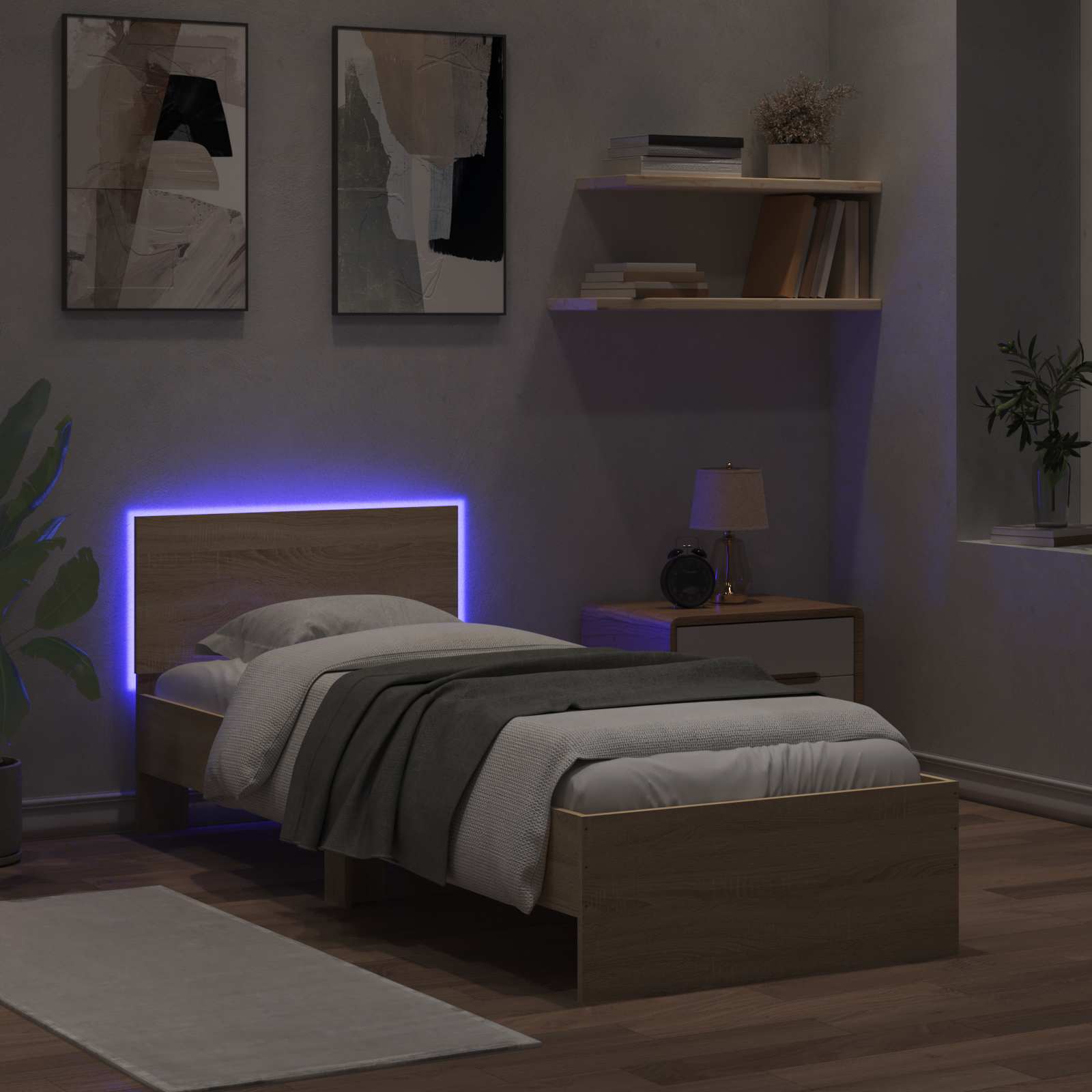 Bed Frame met LED Sonoma Eiken 80 x 200 cm Bewerkt hout