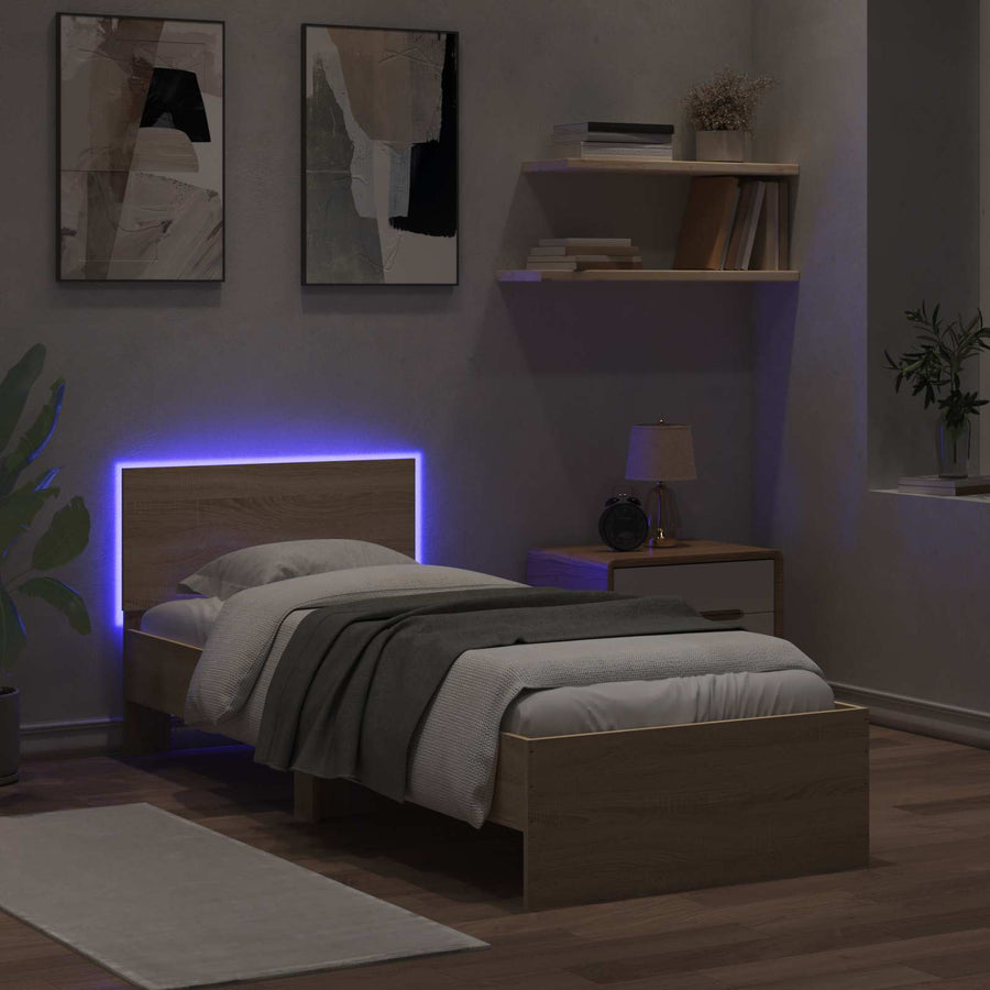 Bed Frame met LED Sonoma Eiken 80 x 200 cm Bewerkt hout