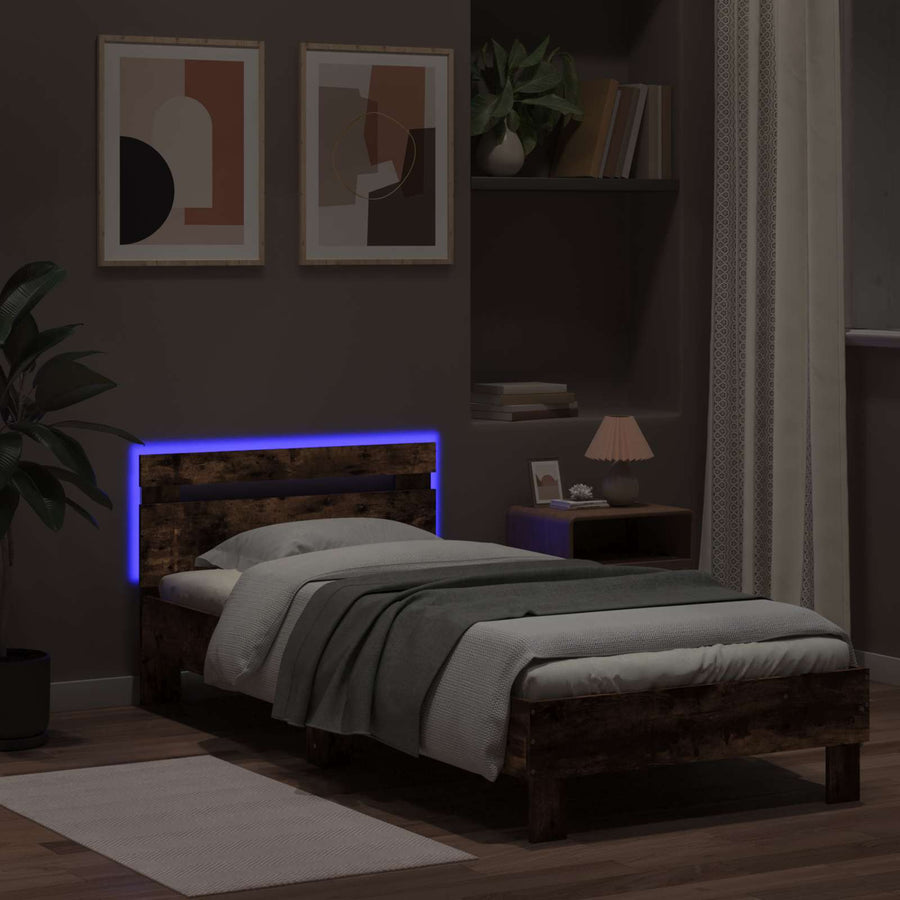 Bed Frame met LED Gerookt eiken 80 x 200 cm Bewerkt hout