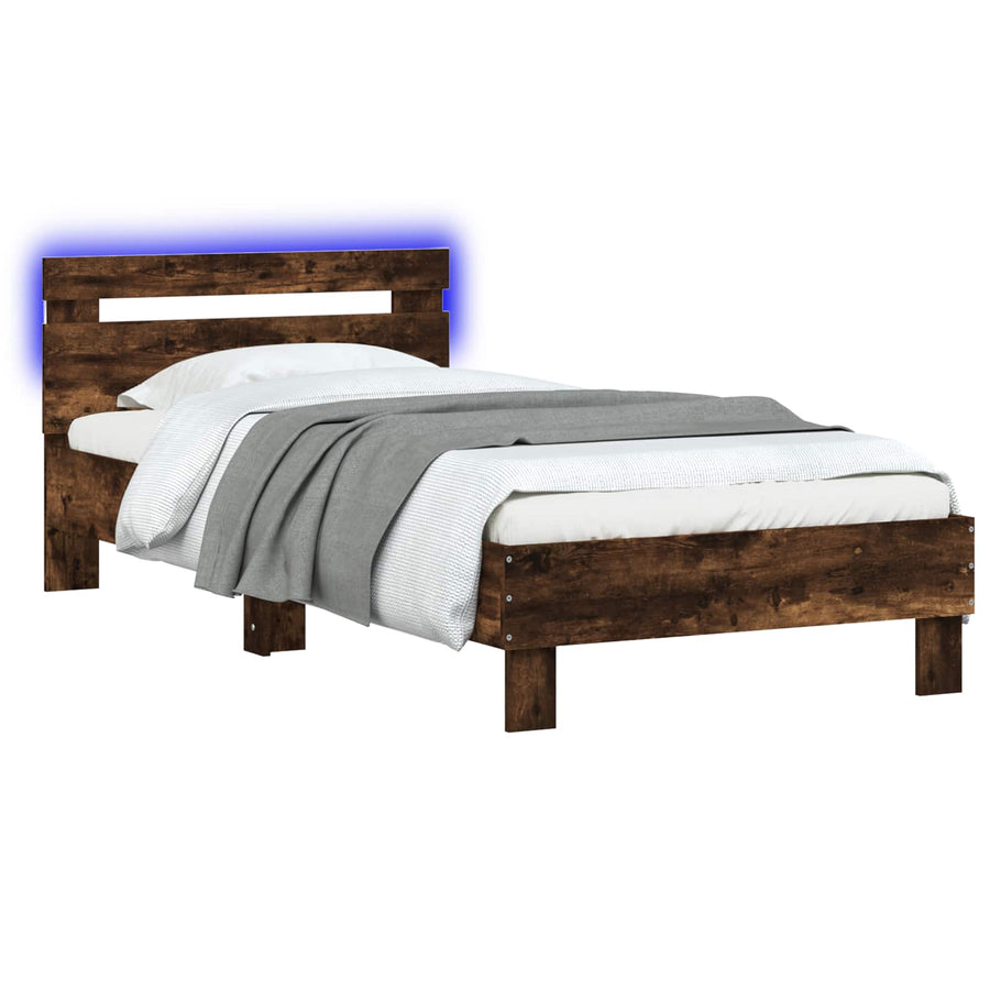 Bed Frame met LED Gerookt eiken 80 x 200 cm Bewerkt hout