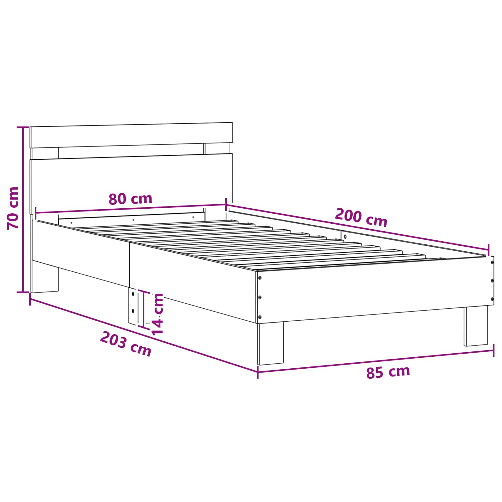 Bed Frame met LED Gerookt eiken 80 x 200 cm Bewerkt hout