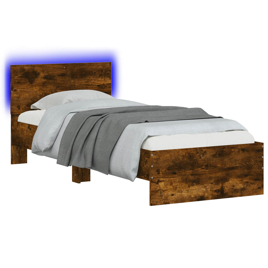 Bed Frame met LED Gerookt eiken 80 x 200 cm Bewerkt hout