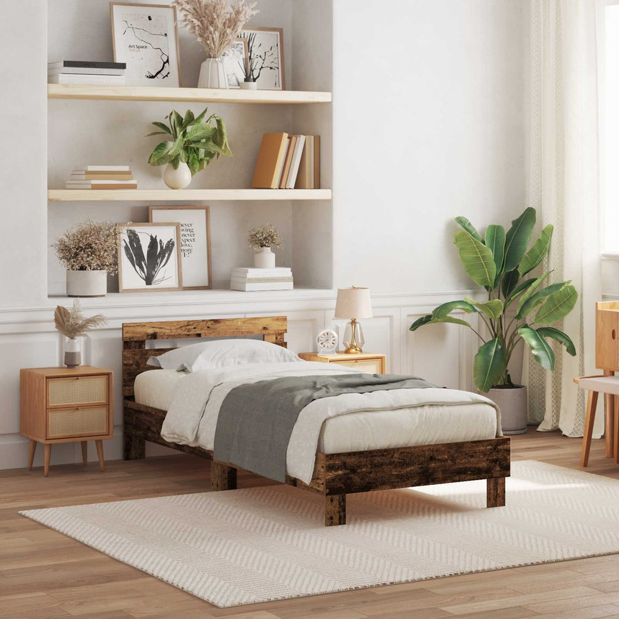 Bed Frame met LED Oud hout 80 x 200 cm Bewerkt hout