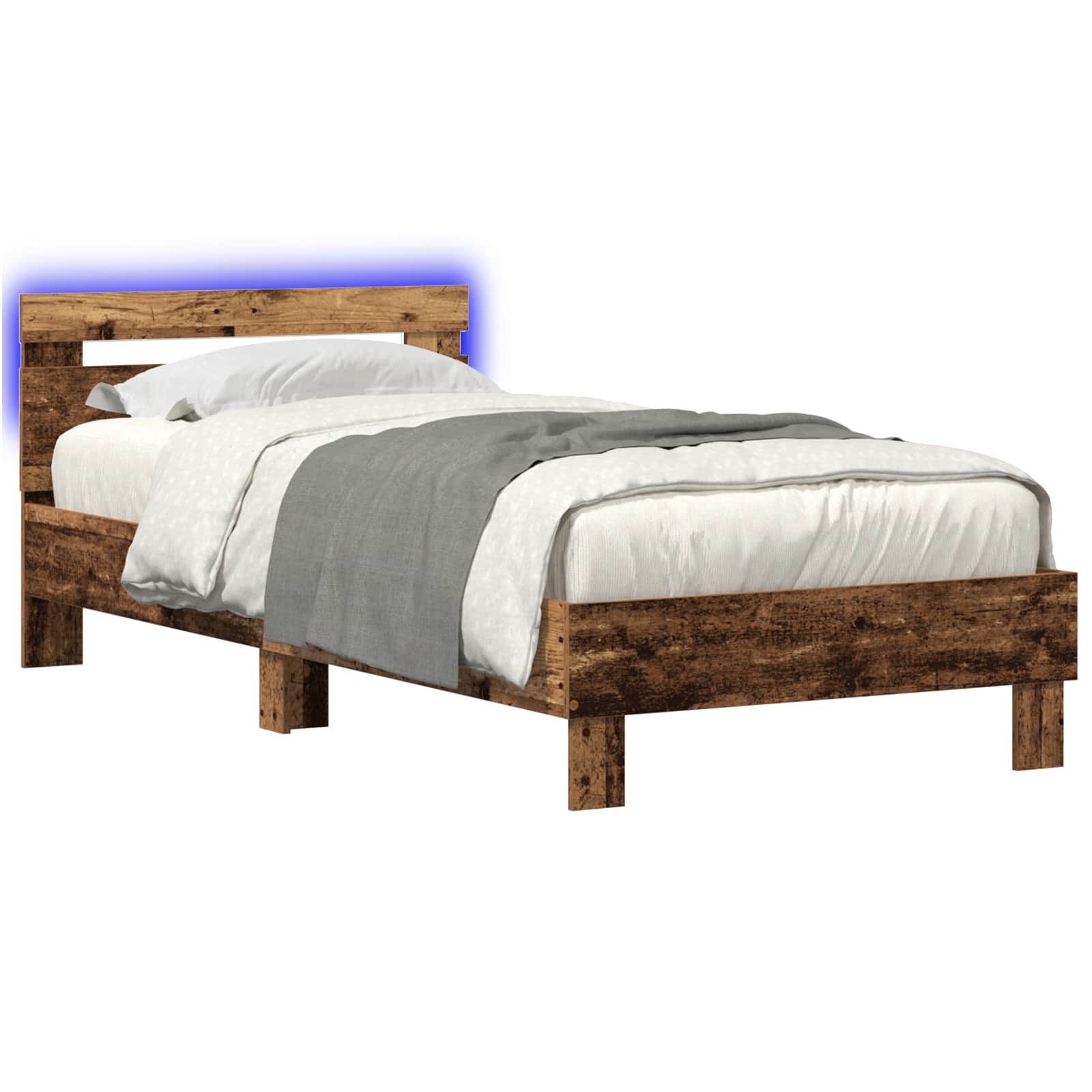Bed Frame met LED Oud hout 80 x 200 cm Bewerkt hout