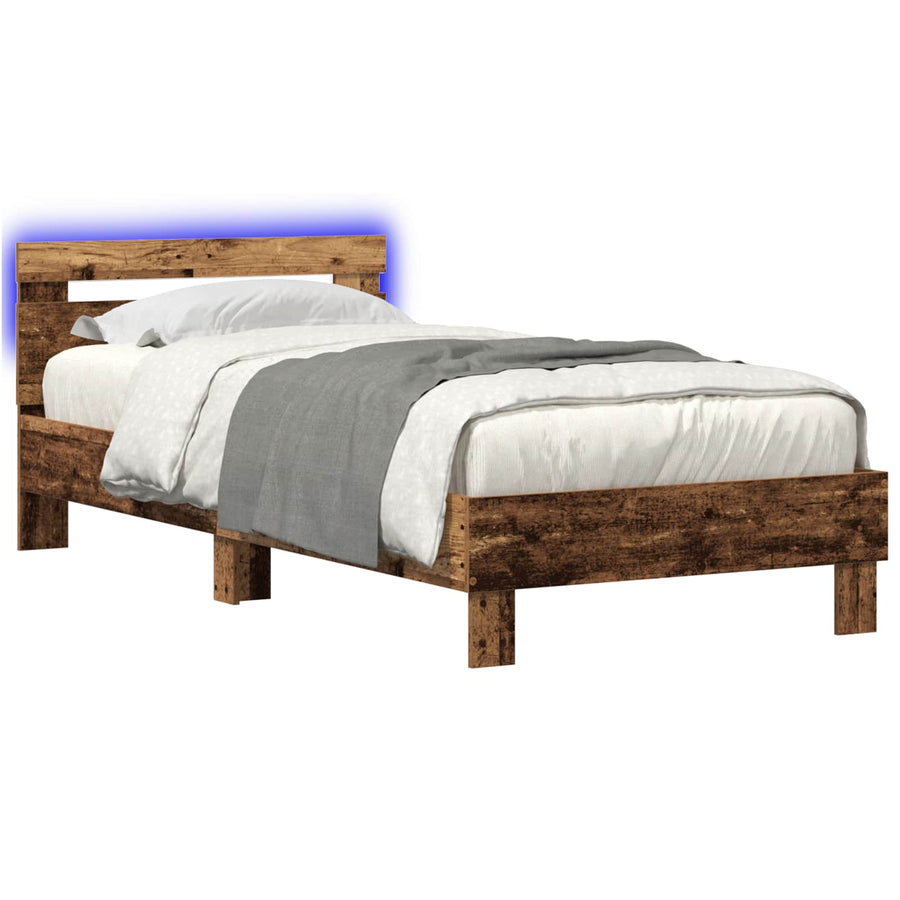 Bed Frame met LED Oud hout 80 x 200 cm Bewerkt hout