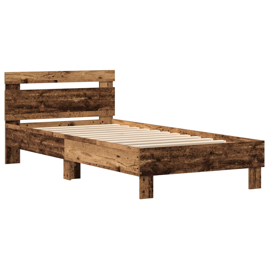 Bed Frame met LED Oud hout 80 x 200 cm Bewerkt hout