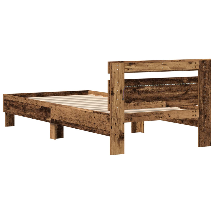 Bed Frame met LED Oud hout 80 x 200 cm Bewerkt hout