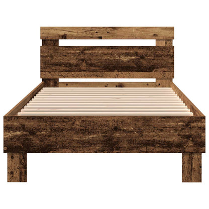 Bed Frame met LED Oud hout 80 x 200 cm Bewerkt hout