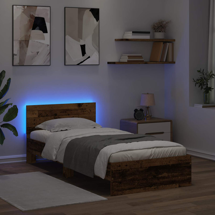 Bed Frame met LED Oud hout 80 x 200 cm Bewerkt hout