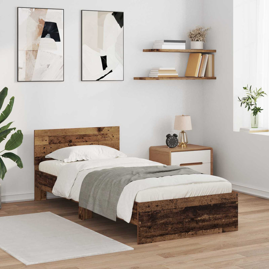 Bed Frame met LED Oud hout 80 x 200 cm Bewerkt hout