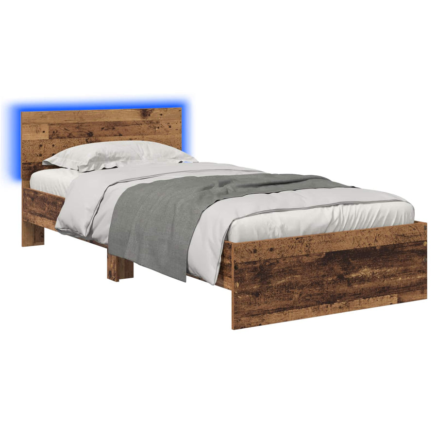 Bed Frame met LED Oud hout 80 x 200 cm Bewerkt hout