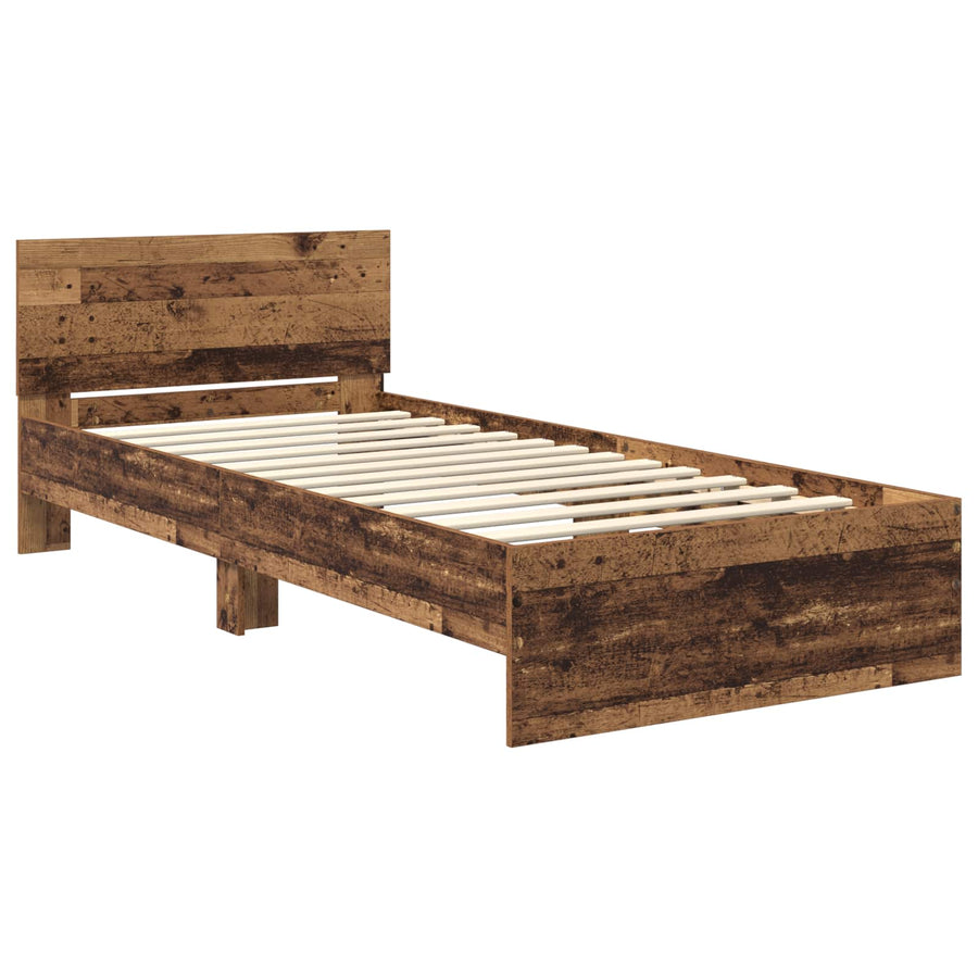 Bed Frame met LED Oud hout 80 x 200 cm Bewerkt hout
