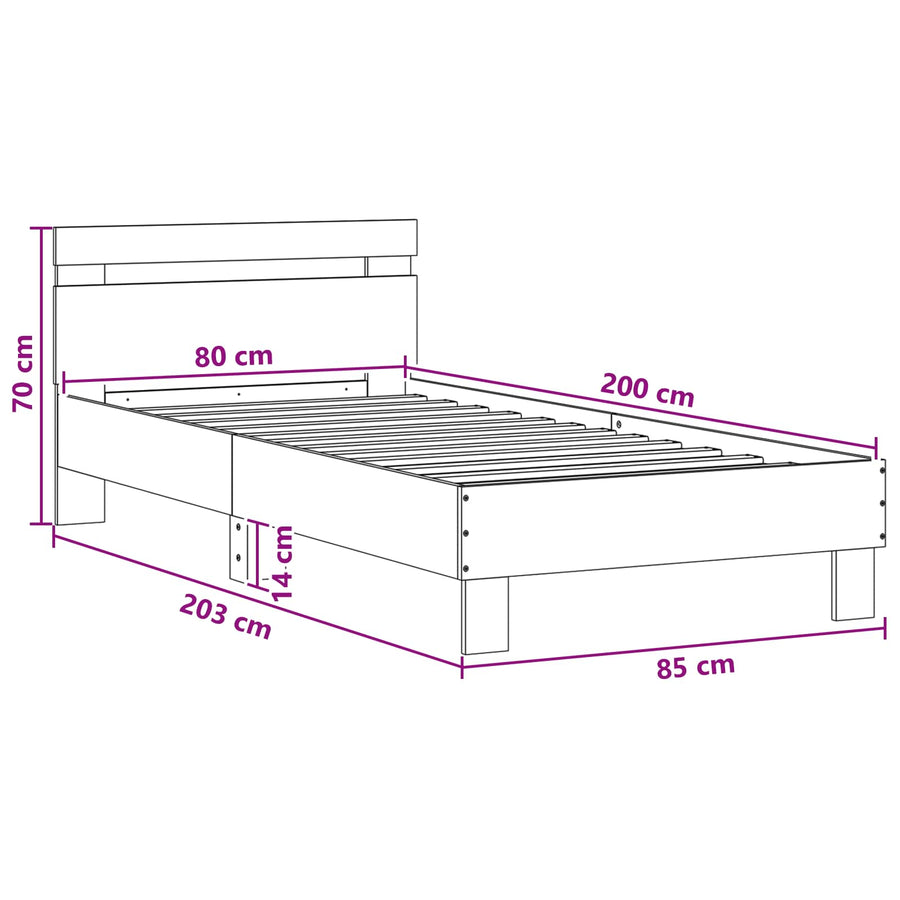 Bed Frame met LED Grijs Sonoma 80 x 200 cm Bewerkt hout