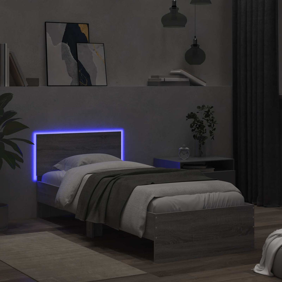 Bed Frame met LED Grijs Sonoma 80 x 200 cm Bewerkt hout