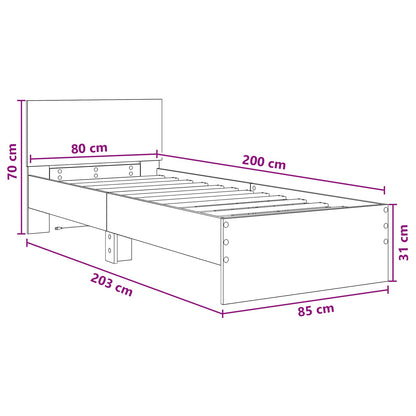 Bed Frame met LED Grijs Sonoma 80 x 200 cm Bewerkt hout