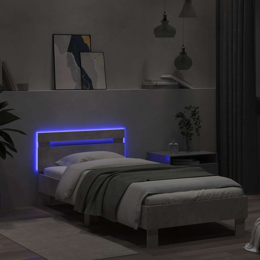 Bed Frame met LED Betongrijs 80 x 200 cm Bewerkt hout