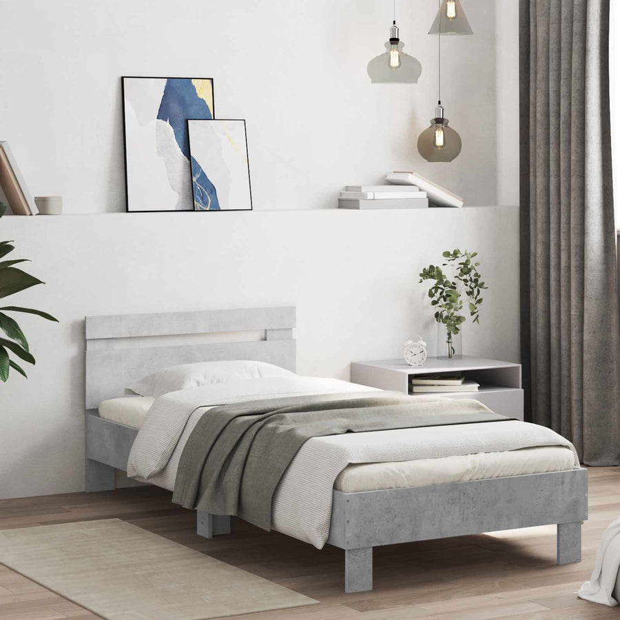 Bed Frame met LED Betongrijs 80 x 200 cm Bewerkt hout