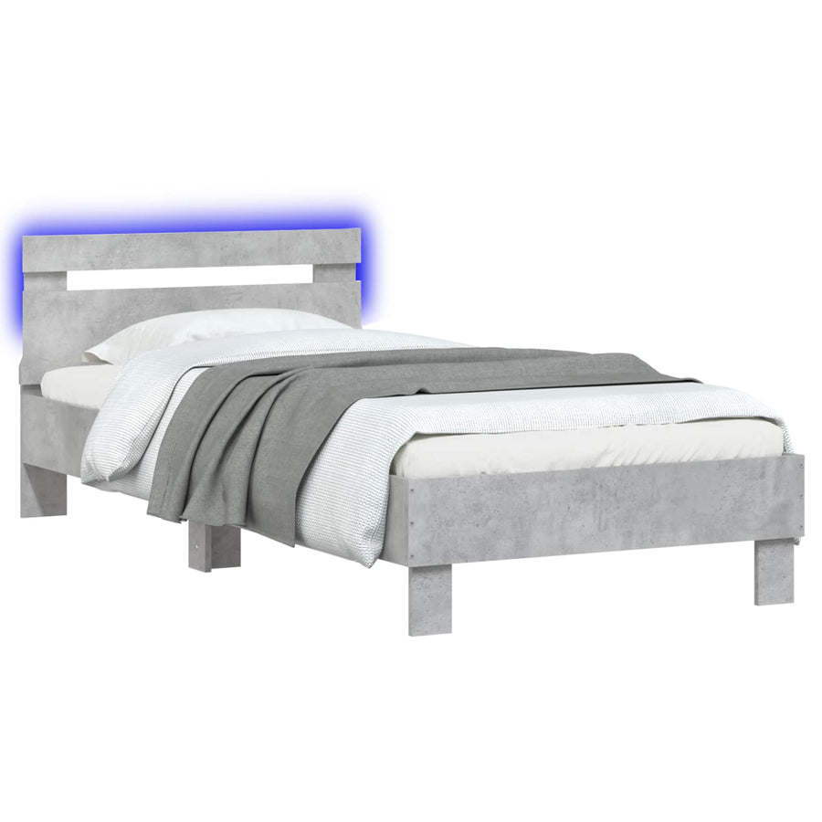 Bed Frame met LED Betongrijs 80 x 200 cm Bewerkt hout
