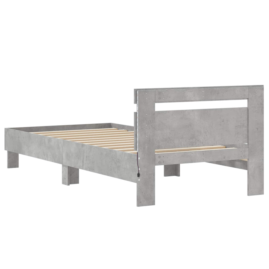 Bed Frame met LED Betongrijs 80 x 200 cm Bewerkt hout