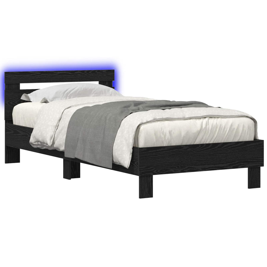Bed Frame met LED Zwart eiken 80 x 200 cm Bewerkt hout