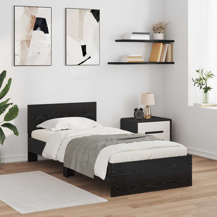 Bed Frame met LED Zwart eiken 80 x 200 cm Bewerkt hout