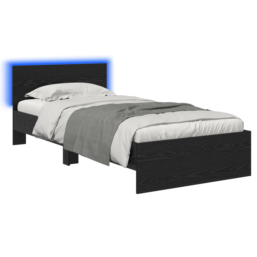 Bed Frame met LED Zwart eiken 80 x 200 cm Bewerkt hout