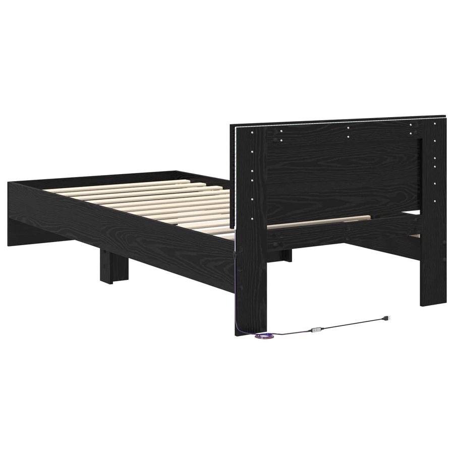 Bed Frame met LED Zwart eiken 80 x 200 cm Bewerkt hout
