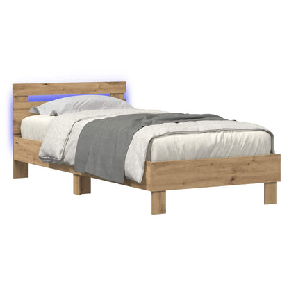 Bed Frame met LED Artisanaal eiken 80 x 200 cm Bewerkt hout