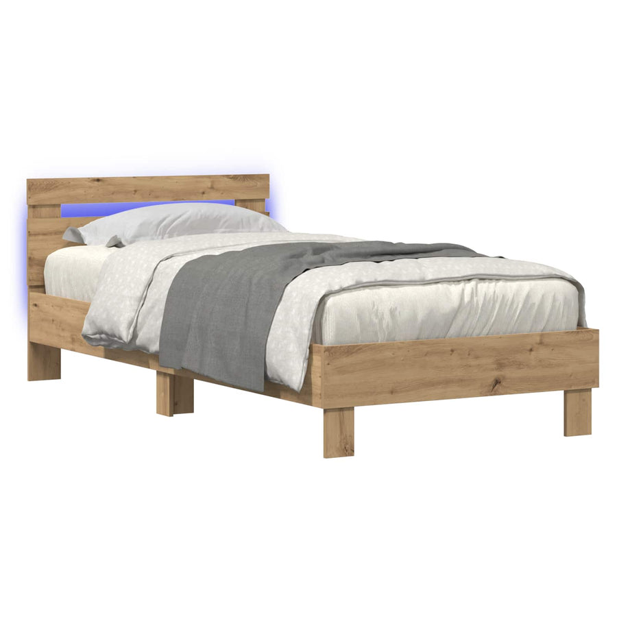 Bed Frame met LED Artisanaal eiken 80 x 200 cm Bewerkt hout