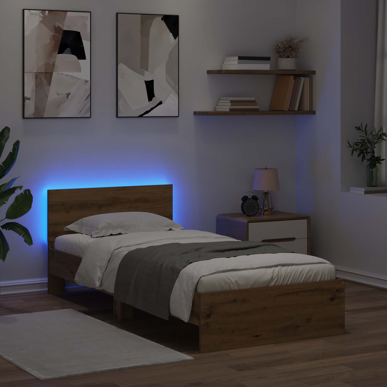 Bed Frame met LED Artisanaal eiken 80 x 200 cm Bewerkt hout
