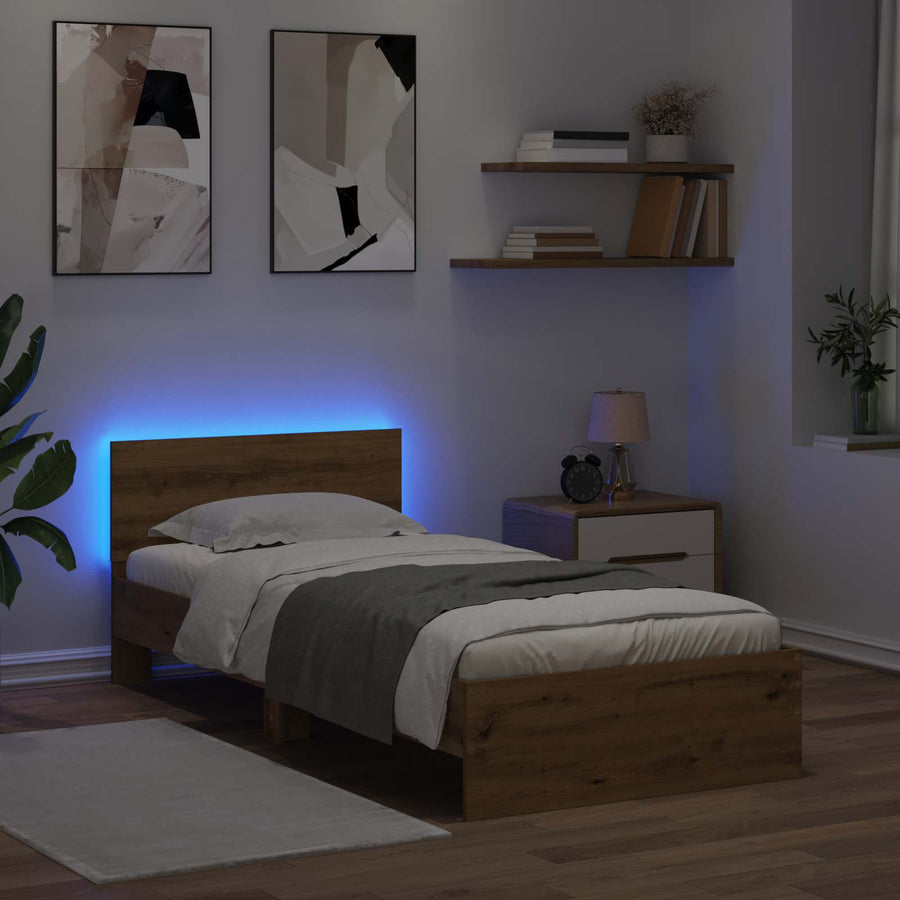 Bed Frame met LED Artisanaal eiken 80 x 200 cm Bewerkt hout