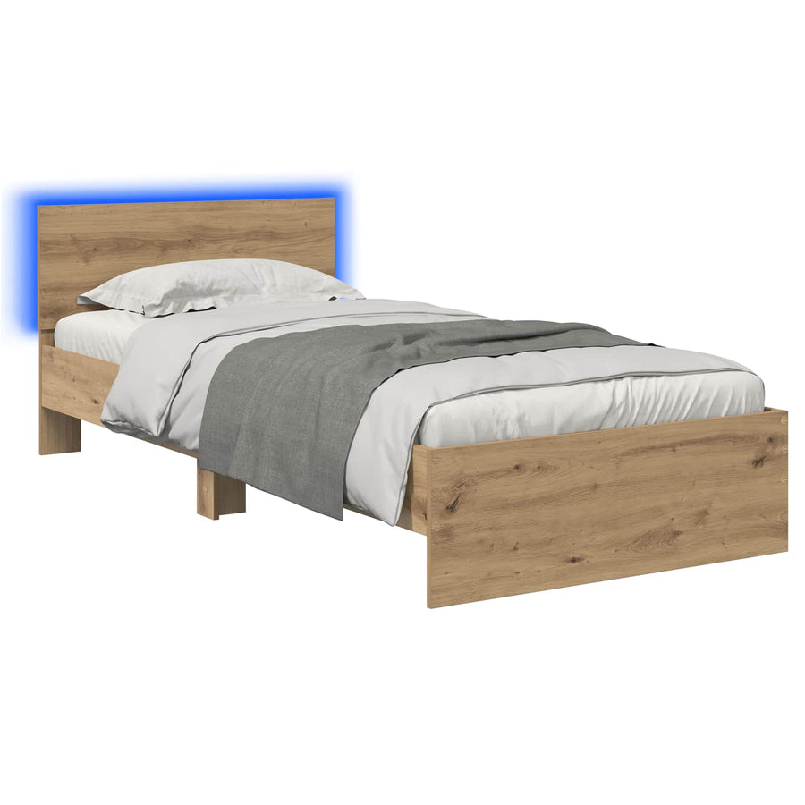 Bed Frame met LED Artisanaal eiken 80 x 200 cm Bewerkt hout