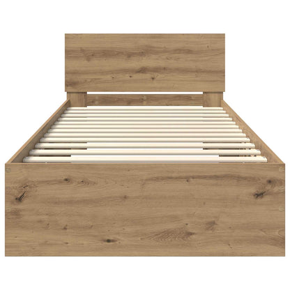 Bed Frame met LED Artisanaal eiken 80 x 200 cm Bewerkt hout