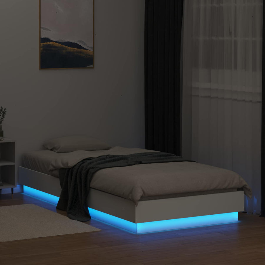 Bed Frame met LED Wit 80 x 200 cm Bewerkt hout
