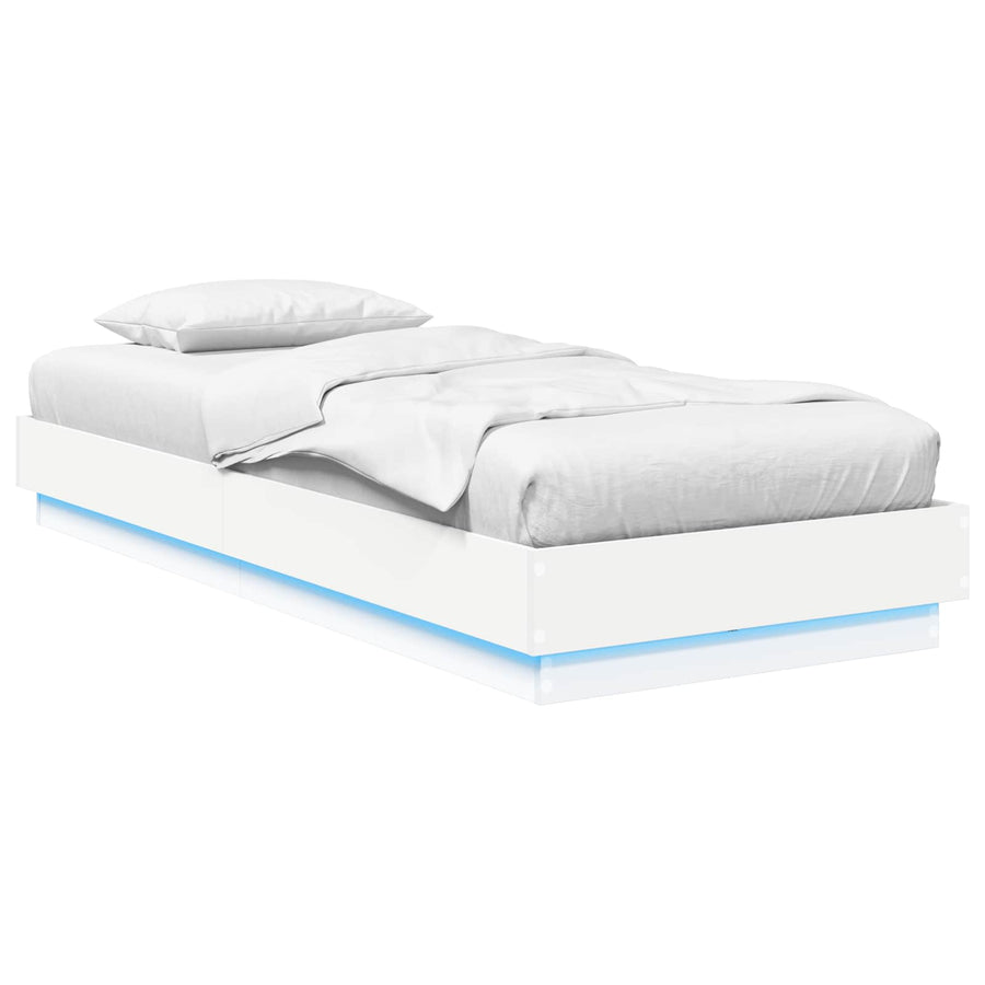 Bed Frame met LED Wit 80 x 200 cm Bewerkt hout