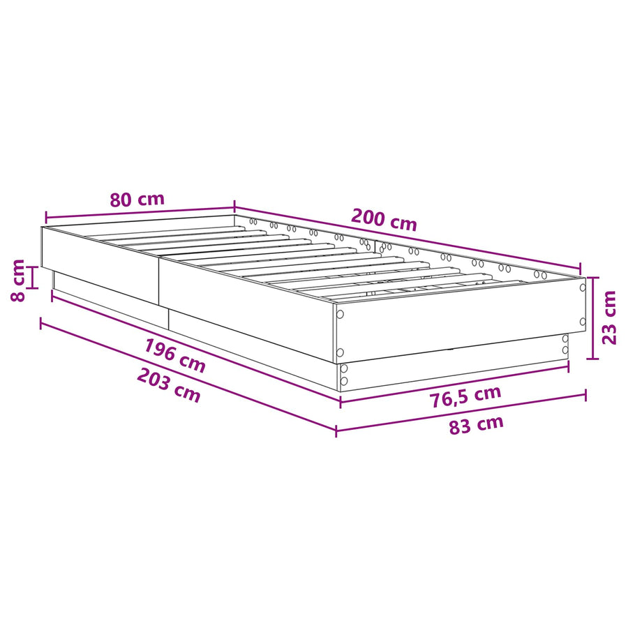Bed Frame met LED Wit 80 x 200 cm Bewerkt hout