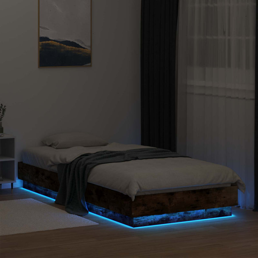 Bed Frame met LED Gerookt eiken 80 x 200 cm Bewerkt hout