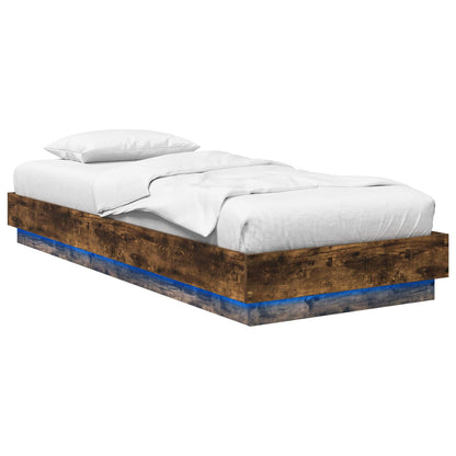 Bed Frame met LED Gerookt eiken 80 x 200 cm Bewerkt hout