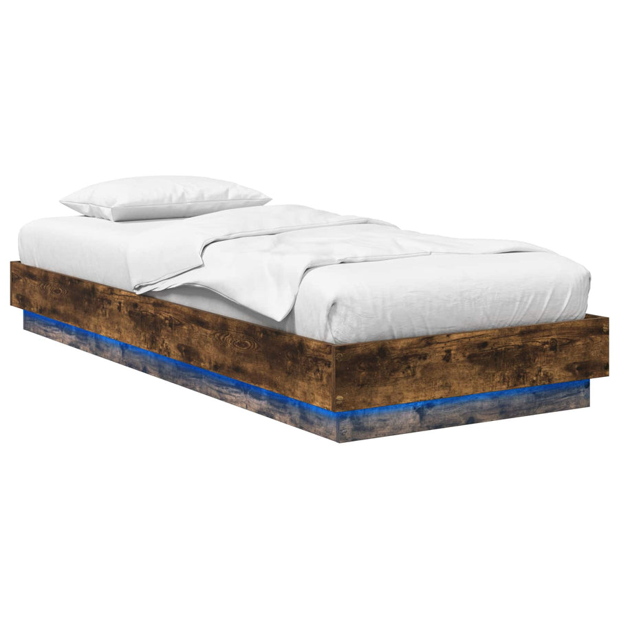 Bed Frame met LED Gerookt eiken 80 x 200 cm Bewerkt hout
