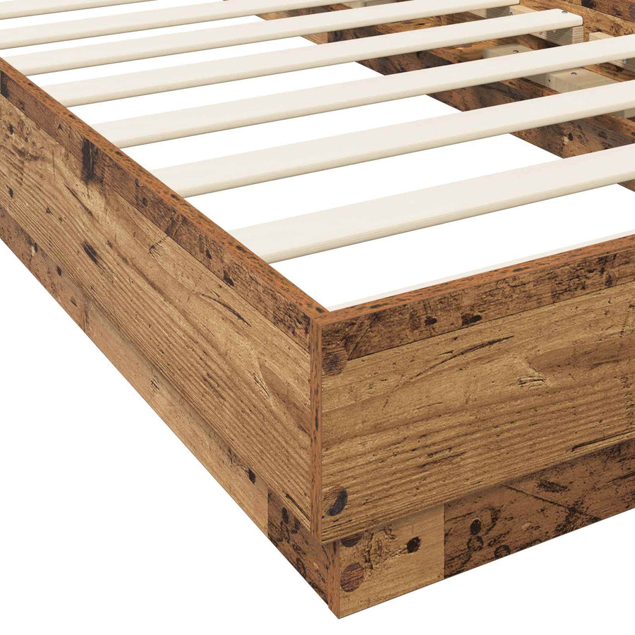 Bed Frame met LED Oud hout 80 x 200 cm Bewerkt hout