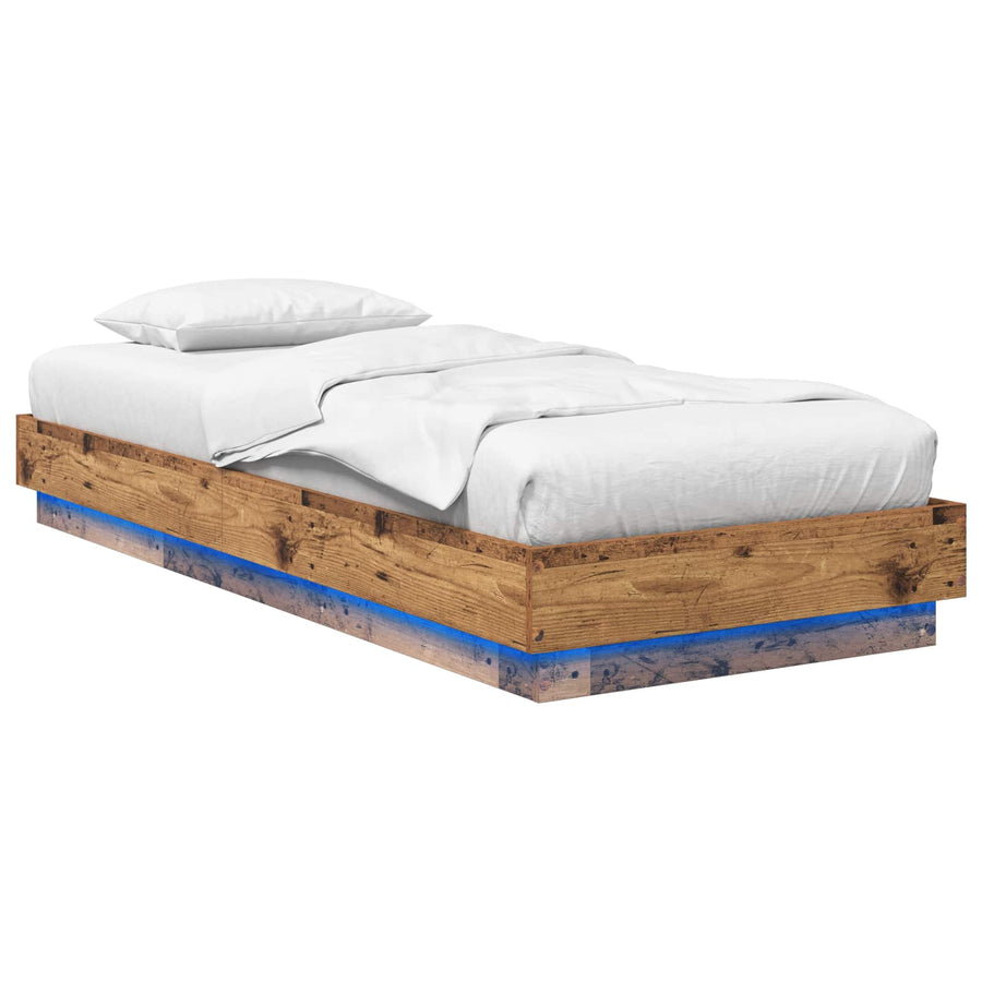 Bed Frame met LED Oud hout 80 x 200 cm Bewerkt hout