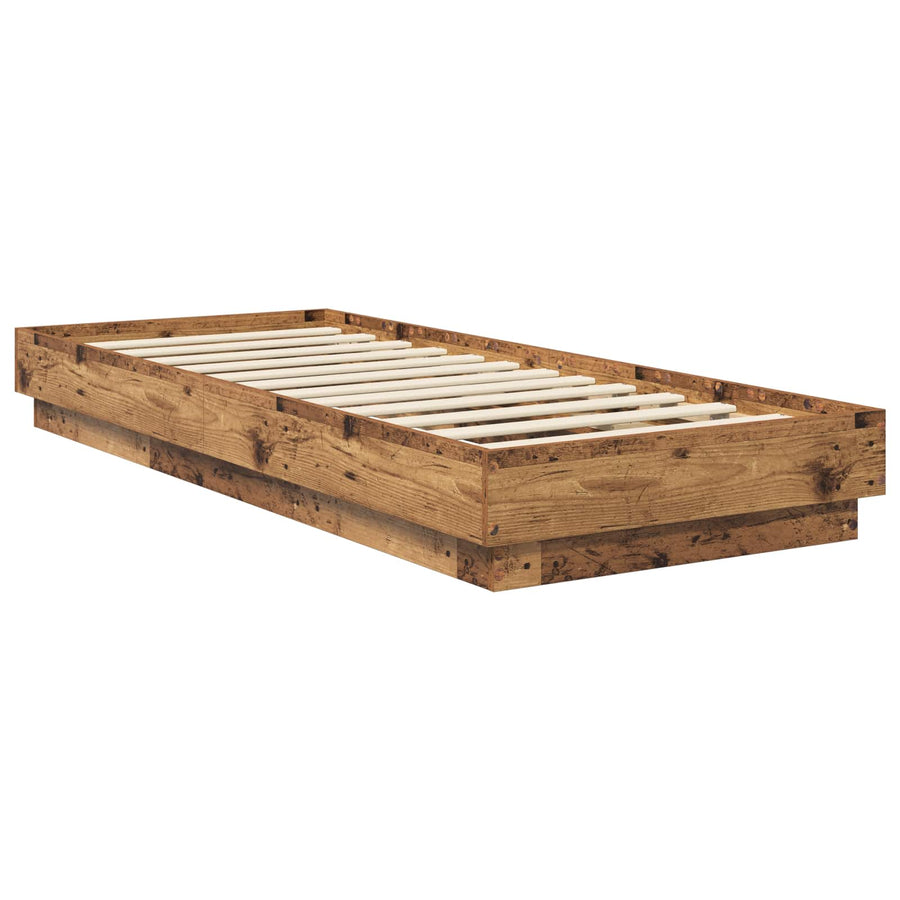 Bed Frame met LED Oud hout 80 x 200 cm Bewerkt hout